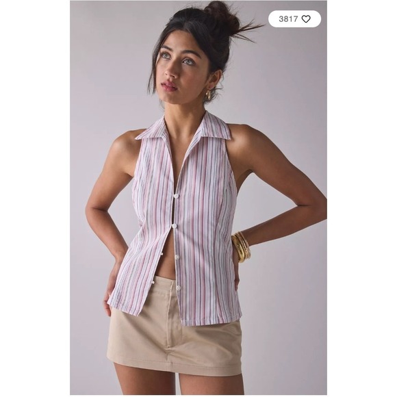Urban Outfitters Tops - Urban Outfitters White Striped Collared Tank Top